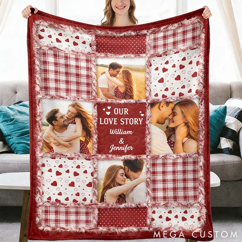Personalized Photo Blanket Custom Photo Our Love Story Blanket for Couples Valentine Anniversary Gift Blanket for Husband Wife