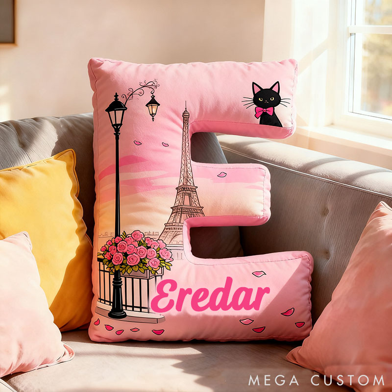 Personalized Cat Lover Flowers Black Cat Letter Pillow with Custom Name Graphic 3D Print