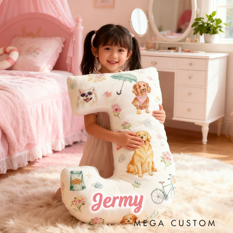 Personalized Dog Lover Swimming Ring Flower Letter Pillow with Custom Name Graphic 3D Print