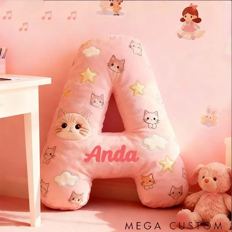 Personalized Cat Lover Pink Cats Cute Letter Pillow Graphic 3D Print Pillow