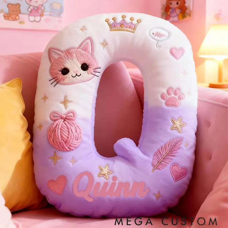 Personalized Cat Lover Purple Cat Letter Pillow Graphic 3D Print Pillow
