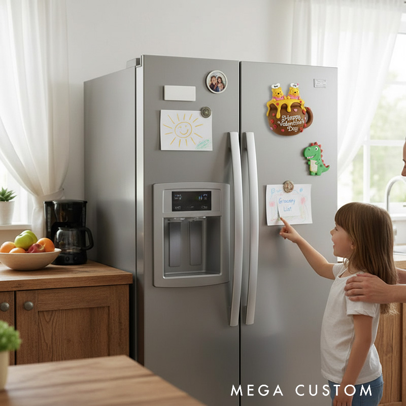 Personalized Valentine's Day Bear Magnetic Fridge Magnet with Custom Names and Text for Couple Lover Family