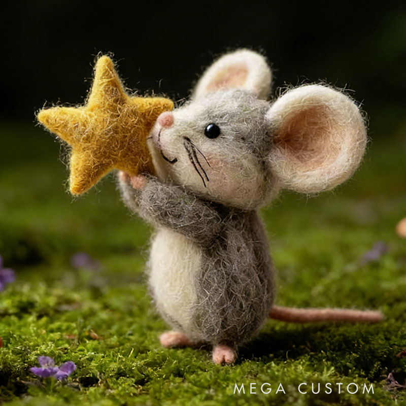 Felted Mouse Needle Felt Winter Gift Dollhouse Decor Tiny Animal Stocking Stuffer
