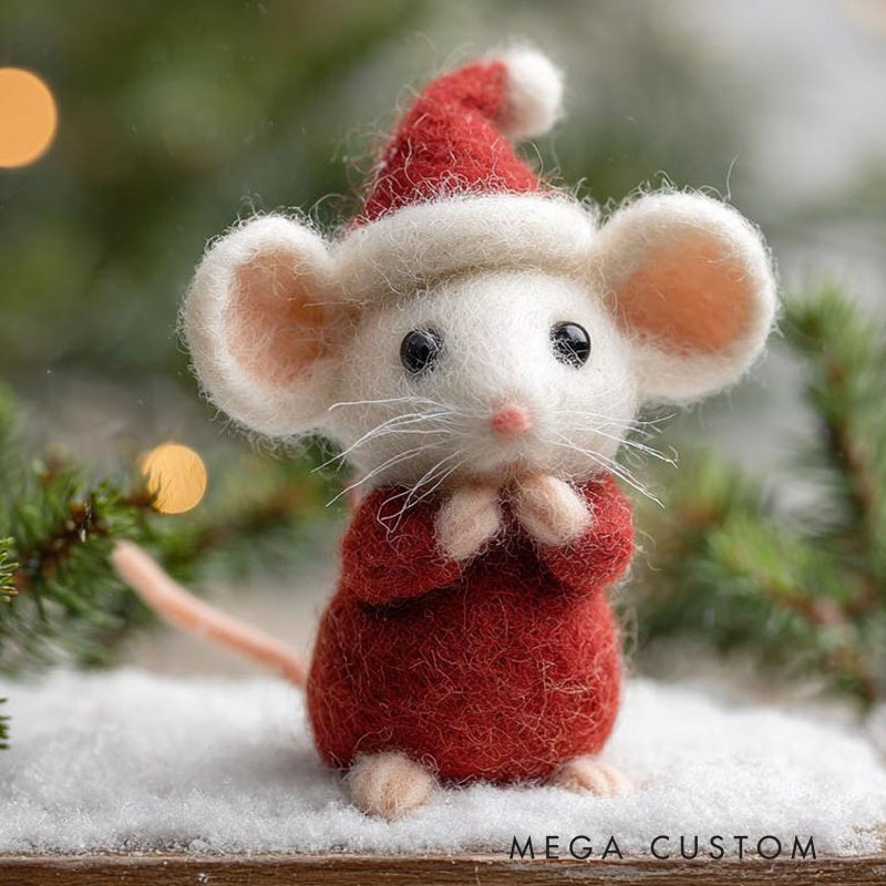 Needle Felted Mouse Christmas Ornament Wool Figurine
