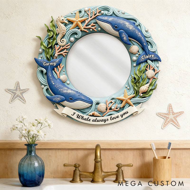 Personalized Couple I Whale Always Love You Mirror Custom Couple Whale Graphic 3D Printed Mirror with Name Valentines Day Anniversary Gift for Him Her