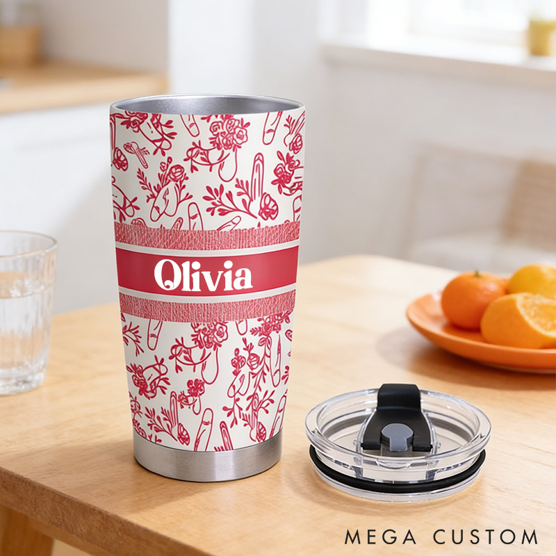 Personalized Couple Funny Toile De Jouy Genitals Pattern 20oz Tumbler Custom Couple Tumbler with Name Valentines Day Anniversary Gift for Him Her