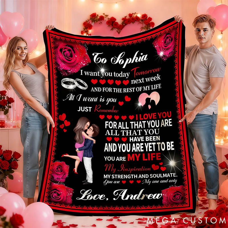 Personalized Couple You Are My Life Blanket Custom Couple Roses Love Letter Blanket with Name Valentine's Day Gift for Husband Wife Anniversary Gift