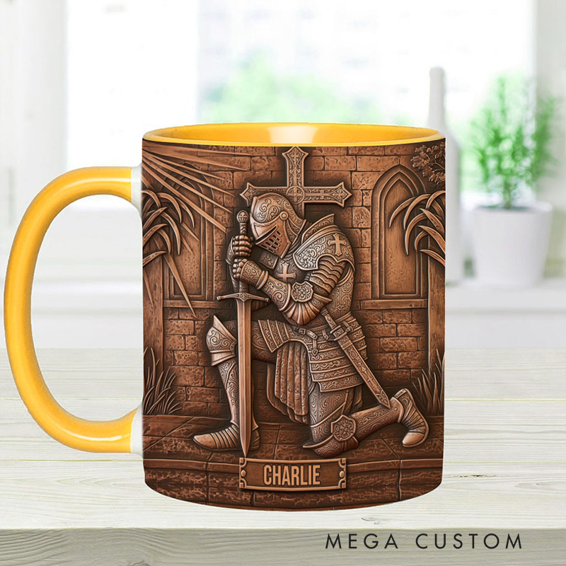 Personalized Knight Of God Ceramic Mug with Custom Name Religious Inspirational Gift Christian Gift for Men