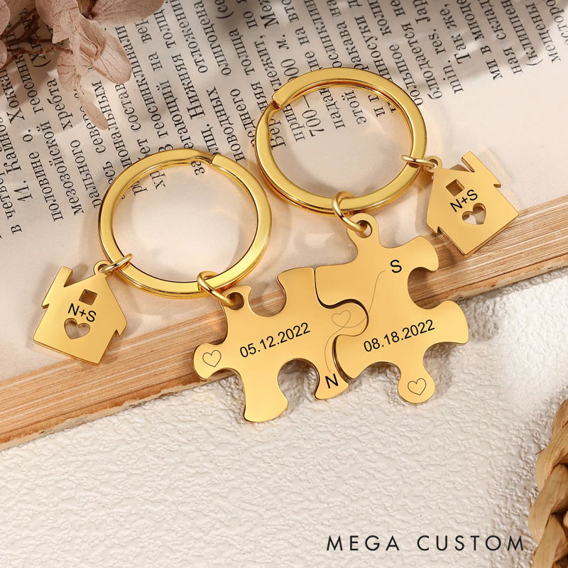 Personalized 2 PCS Couple Keychain Set Keyring Puzzle Keychains Valentine's Day Gift for Him/Her  Anniversary gift for Husband