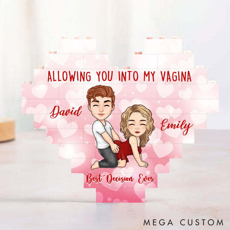 Personalized Valentine's Couple Heart Building Block Puzzle Custom Cartoon Couple Heart Plaque Valentine's Day Anniversary Gift for Couple