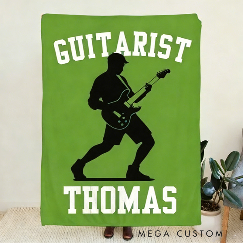 Personalized Silhouette Guitarist Soft Throw Blanket with Name Perfect for Guitar Lovers Music Enthusiasts Birthday Anniversary Performance Gifts