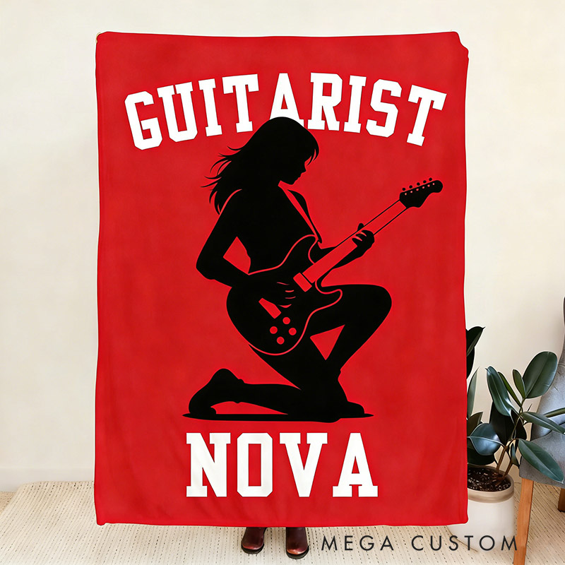 Personalized Silhouette Guitarist Soft Throw Blanket with Name Perfect for Her Guitar Lovers Music Enthusiasts Birthday Anniversary Performance Gifts