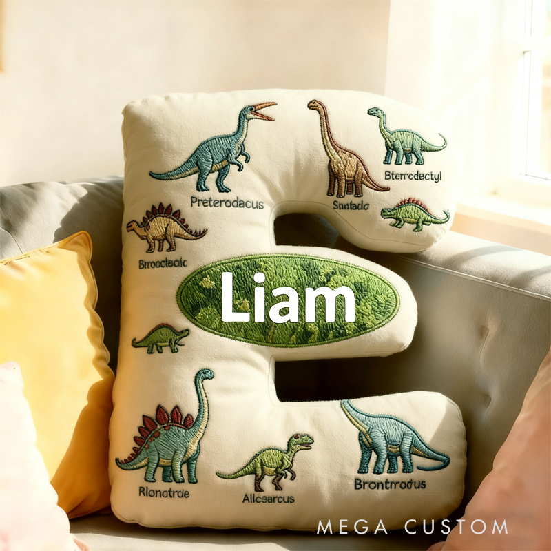 Personalized Dinosaur World Initials with Name Graphic 3D Print Pillow Christmas Gift for Kids Birthday Gifts