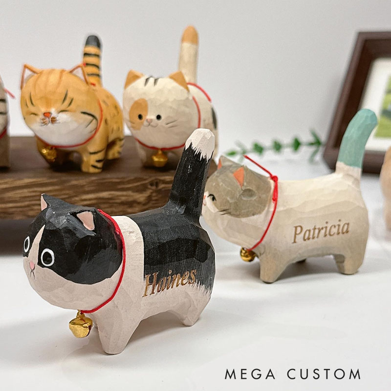 Personalized Handmade Wooden Cat Ornament Wood Cat Figurine Unique Cat Lover Gift