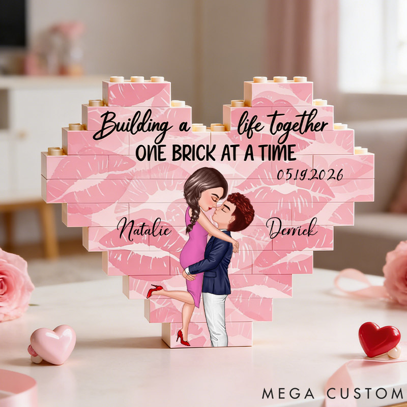 Personalized Couple Heart Building Block Puzzle Building a Life Together One Brick at a Time Blocks Valentine's Day Gift Anniversary Gift For Him Her