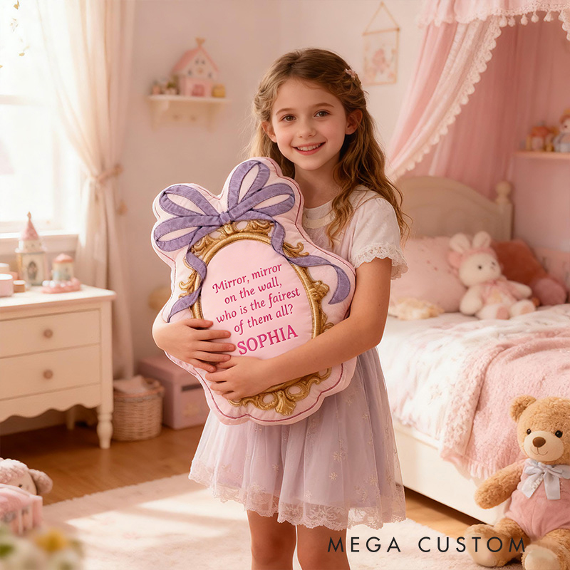 Personalized Princess Mirror Shape Custom Name Soft Decorative Gift Fairytale Princess Style Elegant Nursery Room Charming Quote Graphic 3D Print Pillow