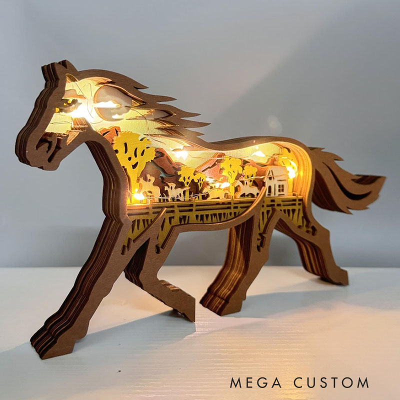 Personalized Handcarved Wooden 3D Horse with LED Lights Birthday Gifts for Kids