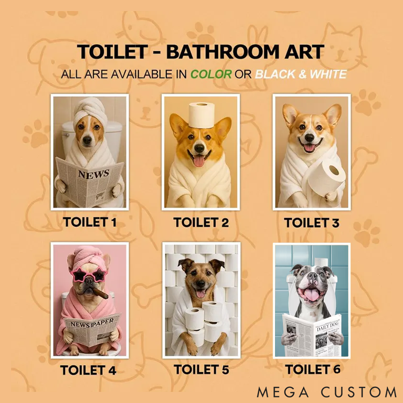 Personalized Pet Lover Custom Pet Portrait Bathroom Art Pet Portrait