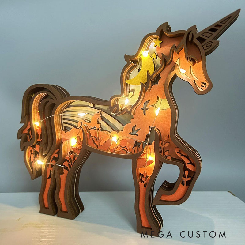 Personalized Handcarved Wooden 3D Dream Horse with LED Lights Birthday Gifts for Kids