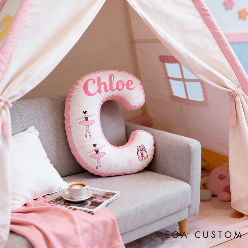 Personalized Ballet Dancers Letter Pillow With Name Soft Stuffed Toy for Kids Unique Decorative Cushion for Girls' Room