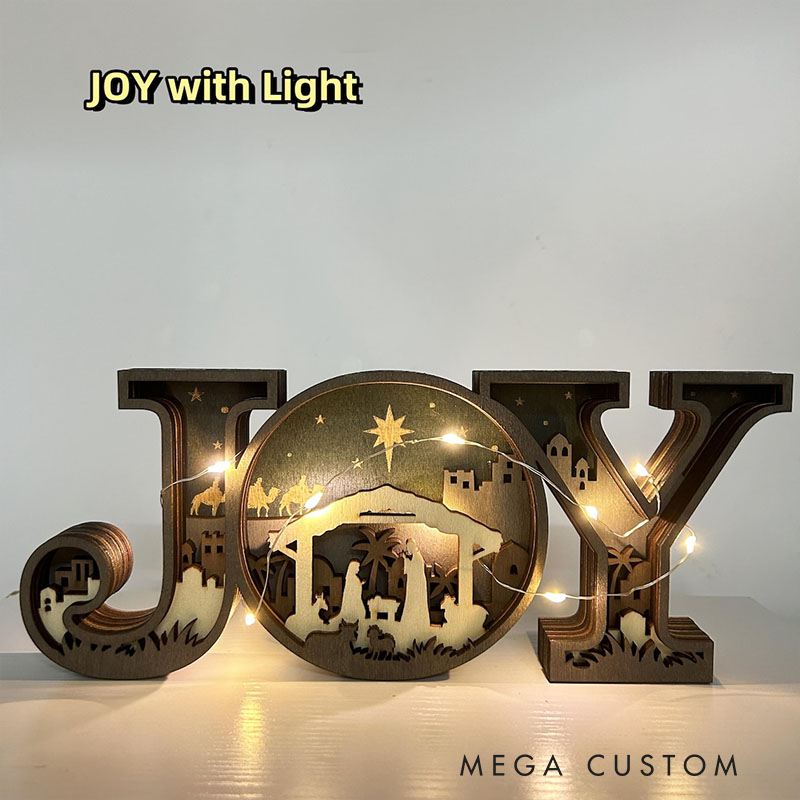 Personalized 3D Carved Wooden JOY Letter Ornaments Religious Christian Gift