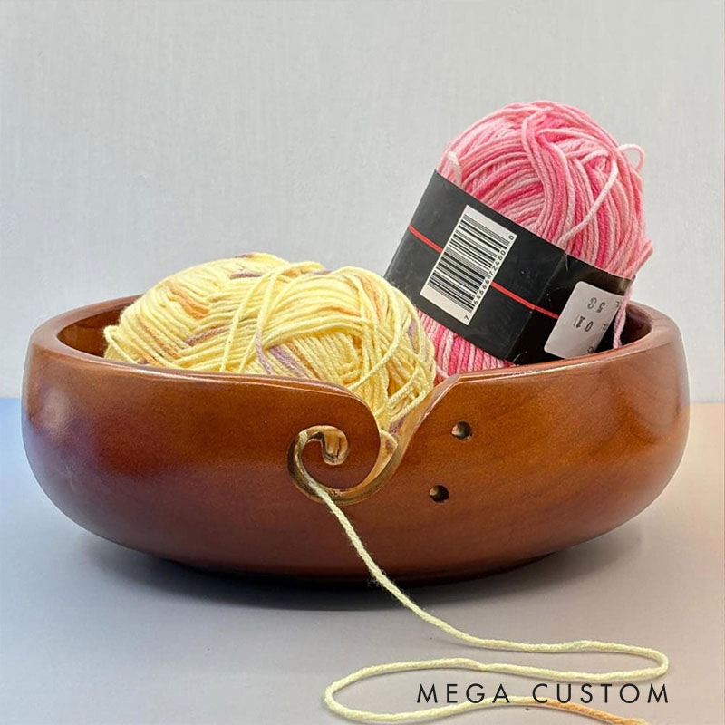 Personalized Wooden Portable Yarn Bowl for Knitting Storage Bowl with Holes for Crochet Yarn Organizing and Storage