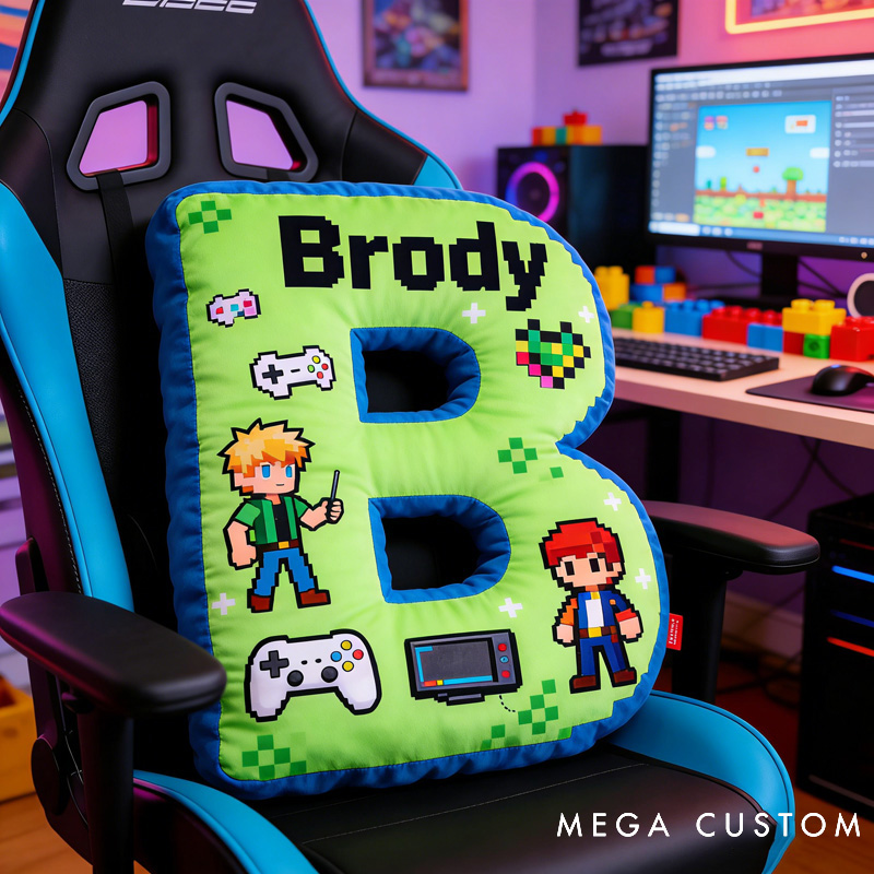 Personalized Game Controller Letter Pillow with Your Name Perfect Gift for Gamers and Kids