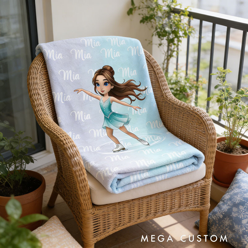 Personalized Figure Skating Cartoon Character Soft Throw Blanket with Your Name Daily Training Match Day Team Gift for Figure Skaters and Coaches