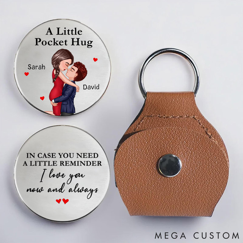 Personalized Couple Leather Pocket Hug Custom Reminder I Love You Pocket Hug Valentines Anniversary Gift for Her Him Husband Gift