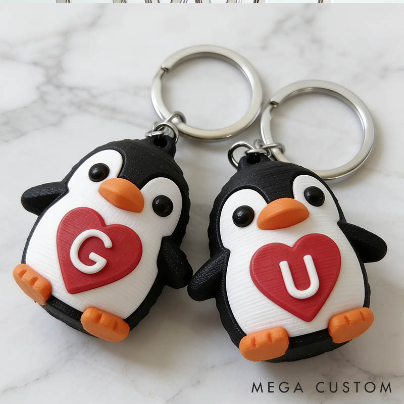 Personalized 3D Printed Penguin Couple Keychain Valentines Day for Couple Gift for Her