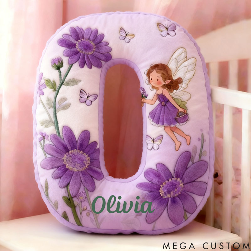 Personalized Flower Girl Purple Floral Fairy Graphic 3D Printed Pillow Custom Girl friend Name Cushion Valentine's Day Gift Christmas Gift for Her