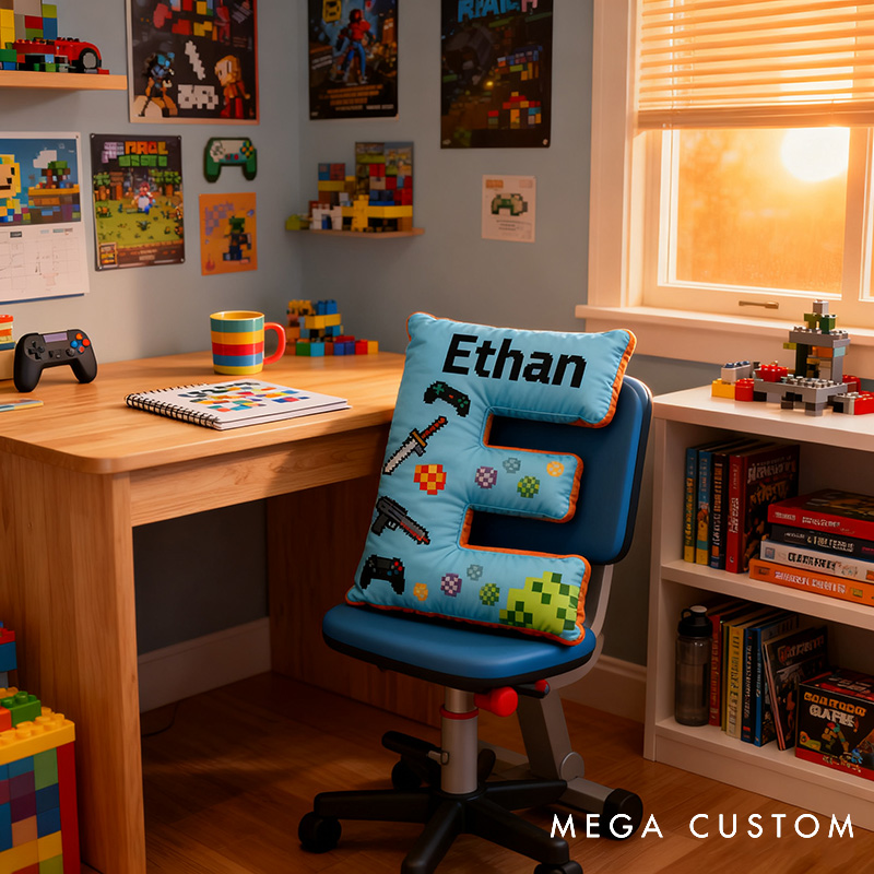 Personalized Game Controller Pixels Letter Pillow with Your Name Perfect Gift for Gamers and Kids