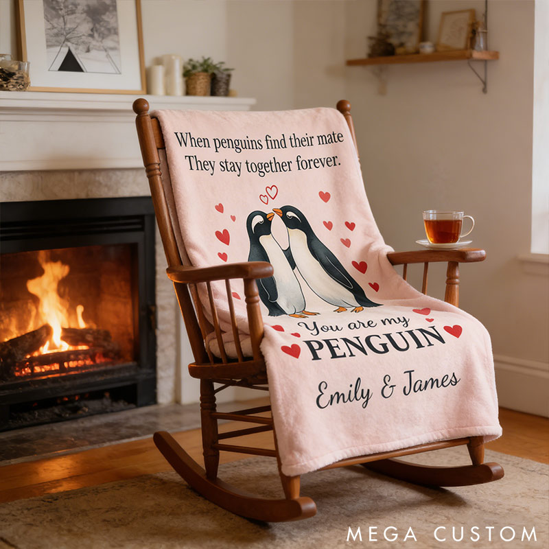 Personalized You Are My Penguin Couple Blanket Custom Names Cozy Gifts for Couple for Wife Husband Valentine's Gifts for Girlfriend Boyfriend