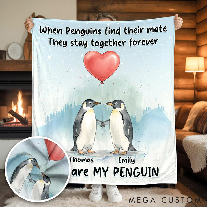 Personalized You Are My Penguin Couple Blanket Custom Names Cozy Gifts for Couple for Wife Husband Valentine's Gifts for Girlfriend Boyfriend
