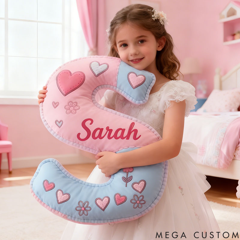 Personalized Flower Girl Floral Heart Pink Plaid Graphic 3D Printed Pillow Custom Girl friend Name Cushion Valentine's Day Gift Christmas Gift for Her