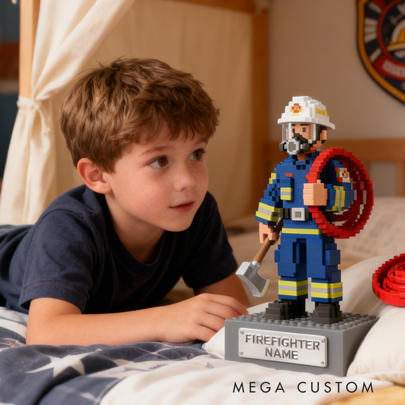 Personalized Firefighter Pixel-Style Desktop Figurine Gift for Firefighting Fans