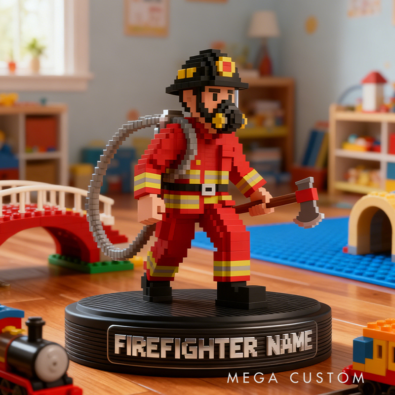 Personalized Firefighter Pixel Style Desktop Ornament The Perfect Keepsake for Firefighters and Supporters of the Firefighting Cause