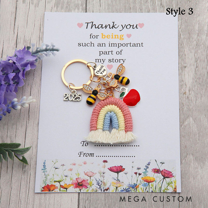 Personalized Rainbow and Bee Keychain Teacher's Day Gift for Teachers