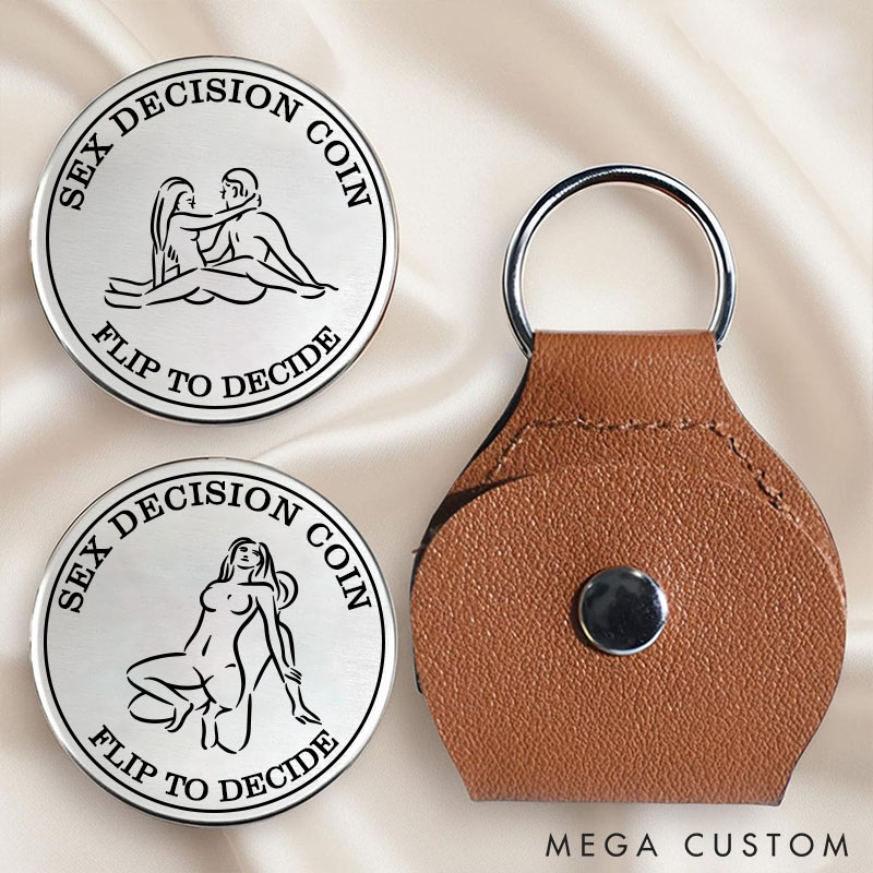 Personalized Couples Sex Decision Coin Keychain Custom Naughty Decision Coin with Leather Keychain Pocket Hug Gift