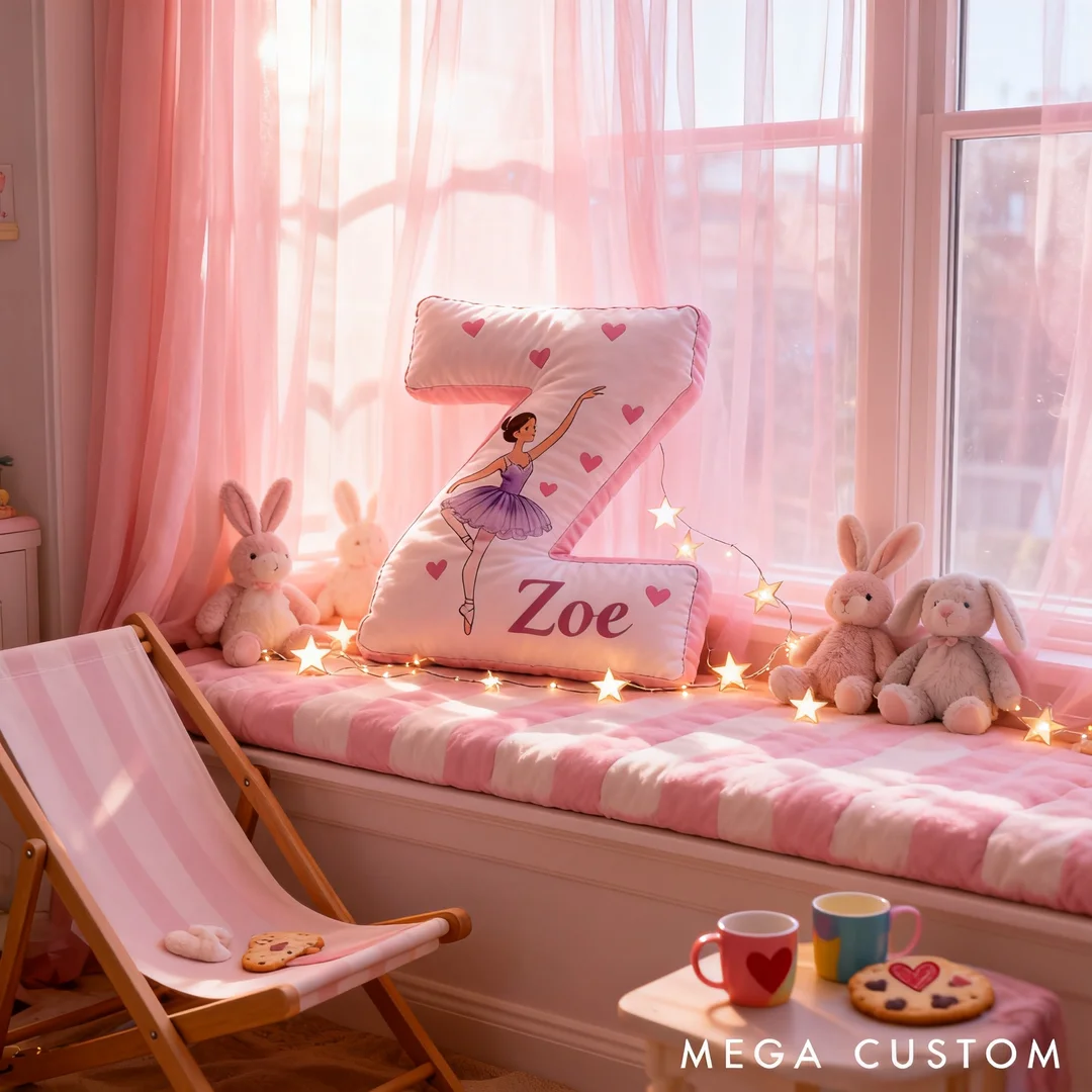Personalized Ballet Dancers Cartoon Letter Pillow with Name Soft Stuffed Toy for Kids and Lover Unique Decorative Cushion for Girls' Room for Valentine's Day Anniversary birthday