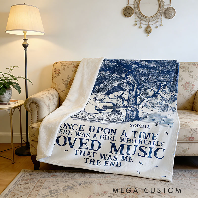 Personalized Guitar Girl Soft Throw Blanket with Name Perfect for Her Guitar Lovers Music Enthusiasts Birthday Anniversary Performance Gifts