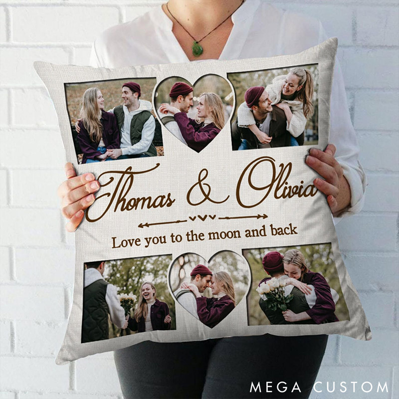 Personalized Couple Custom Photo Throw Pillow Love You to the Moon and Back Home Pillow Valentine's Day gift for Husband Wife 