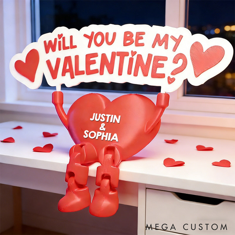 Personalized Valentine's Day Heart Decor with Dangling Legs Custom 3D Printed Will You Be My Valentine Table Sign Anniversary Valentines Day Gift