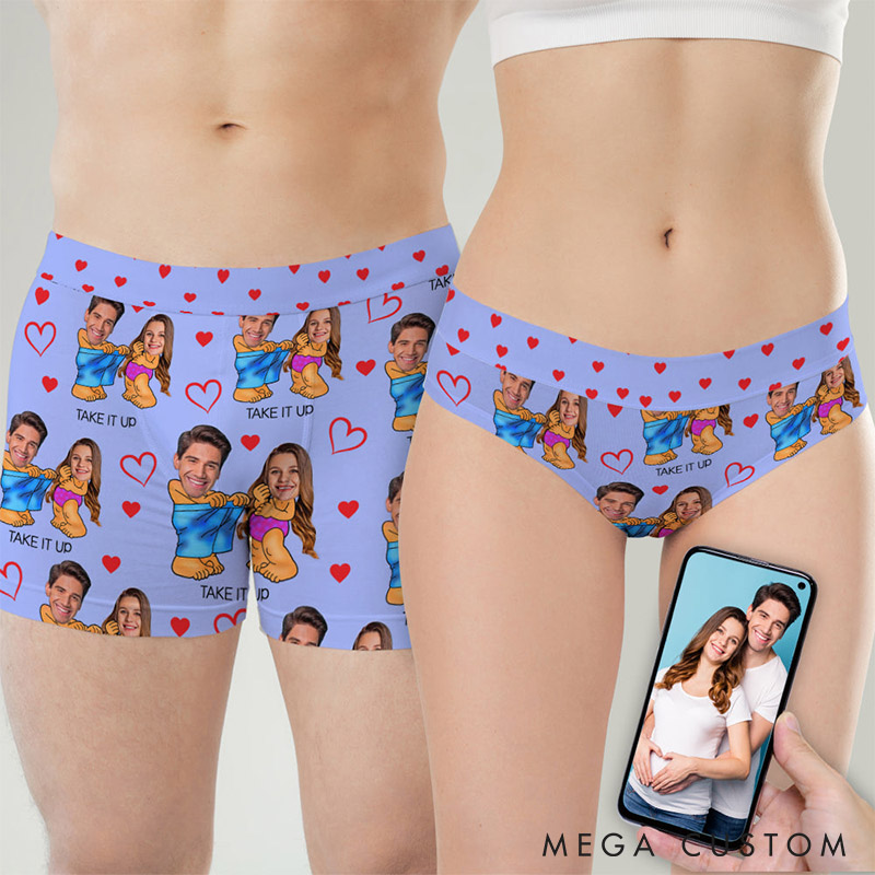 Personalized Couple Face Take It Up Matching Boxer Brief Men Woman Underwear with Couple Face Photo Valentines Day Gift for Him Her Anniversary Gift