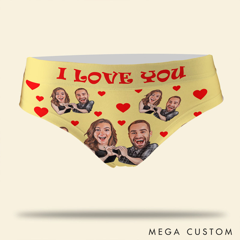 Personalized Couple Face Matching Boxer Brief Men Women Compare Heart Underwear with Couple Face Photo Anniversary Valentines Day Gift for Him Her