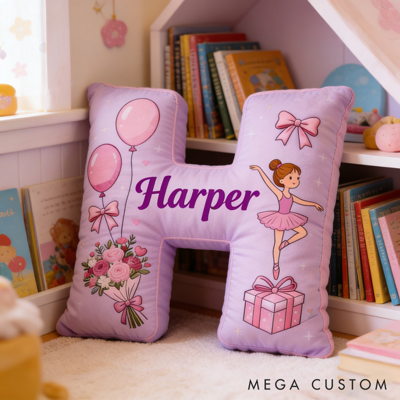 Personalized Ballet Dancers Flower Letter Pillow with Name Soft Stuffed Toy for Kids and Lover for Valentine's Day Anniversary birthday