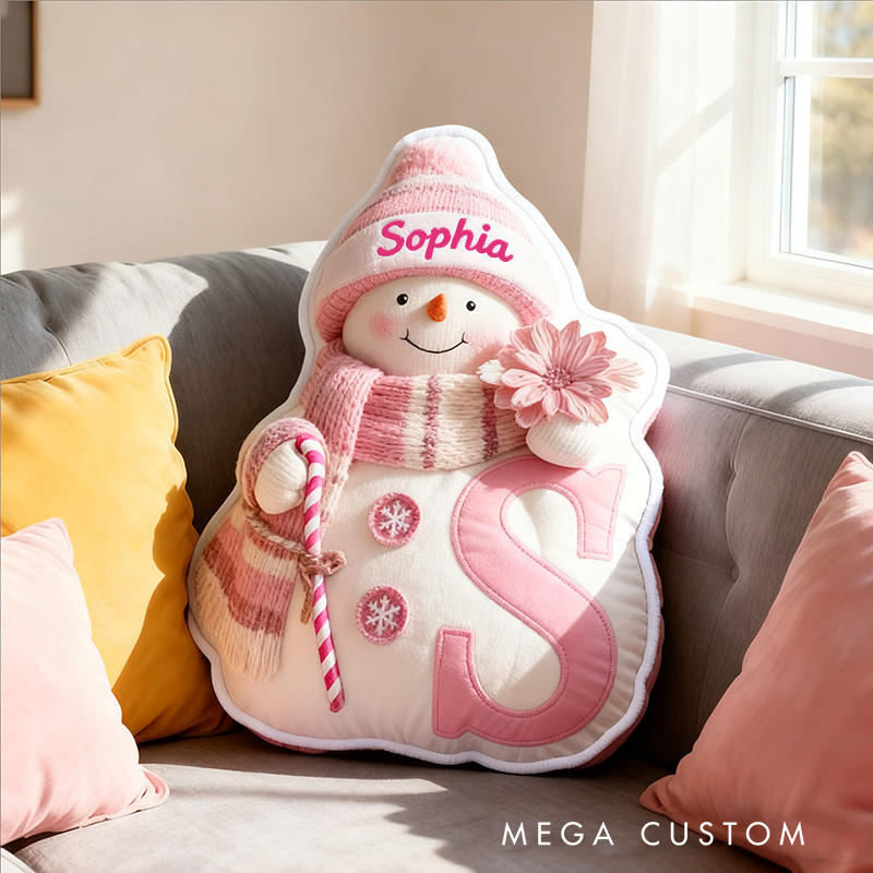 Personalized Snowman Letter Winter Cute Name Custom Kids Gift Cozy Soft Decorative Holiday Graphic 3D Print Pillows