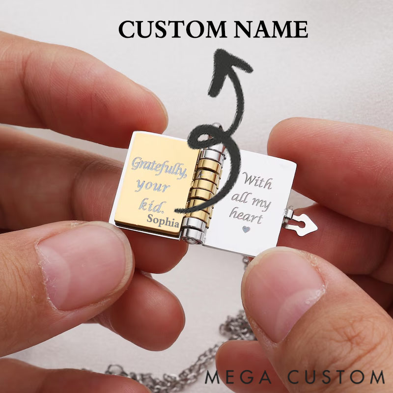Personalized "Best Mom" ​​Book Necklace - Mini Message Pendant Adjustable Chain Gift for Mom