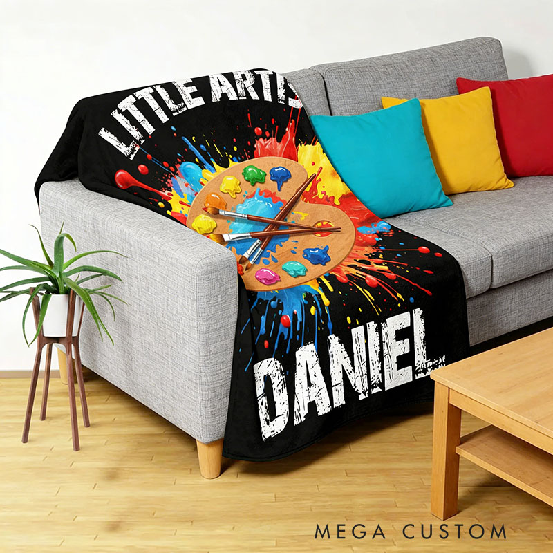 Personalized Palette and Brushes Splatter Paint Soft Throw Blanket with Name and Title Home Decor Birthday Gift for Painting Lover Kids
