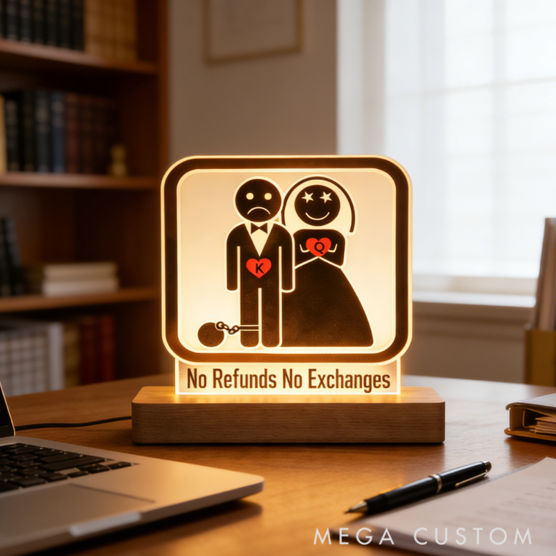 Personalized Funny No Refunds Night Light - Bedroom Decor Anniversary Gift for Couples or Anniversaries